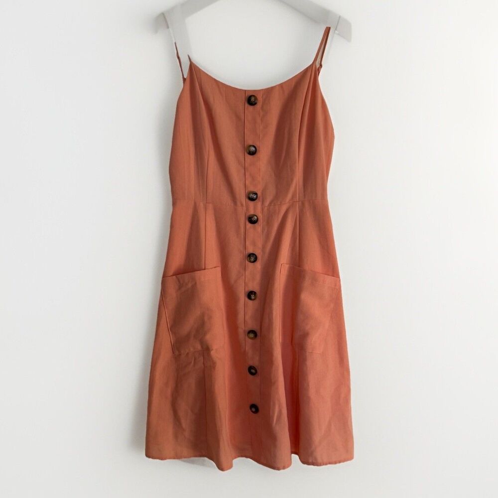 NWT HYFVE Dress Coral 100% Cotton Back Tie Mini Sleeveless Sz M Euro Vacation